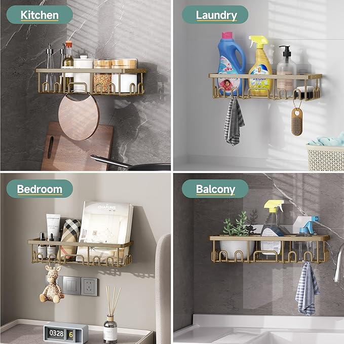Shower Caddy 6-Pack, No Drilling & Rustproof, Matte Gold