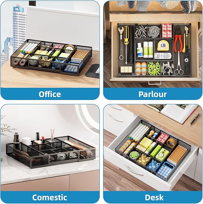 Expandable Desk Drawer Organizer, Expandable Black-2 pack