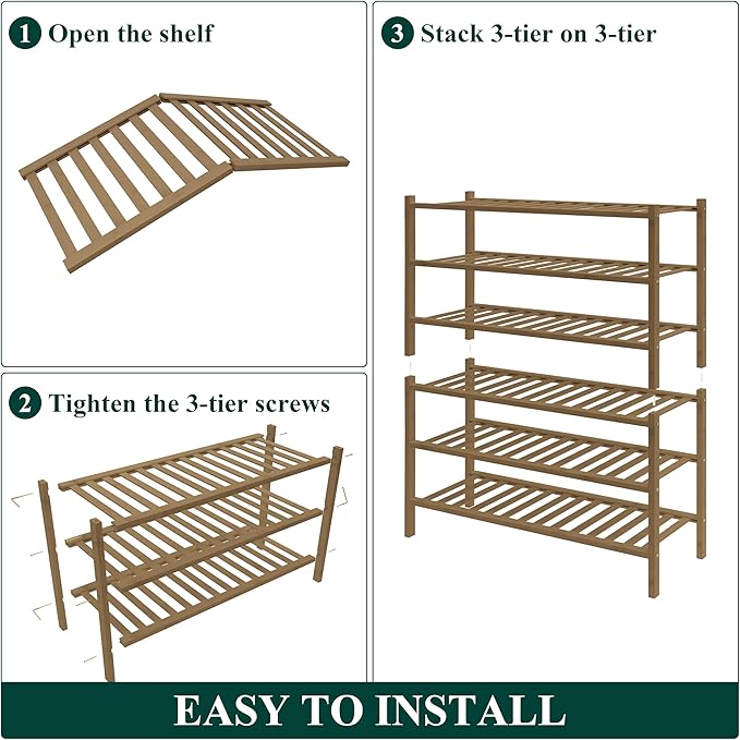 Bamboo Shoe Rack for Closet, 6 Tier Wooden Shoe Organizer, Walnut