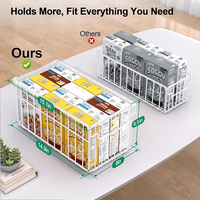 MSERCUOR Freezer Organizer Bins, 2 Pack Stackable Deep Chest Freezer Organizer Bins, Foldable Baskets with Handles, White Storage Container Baskets for 5/ 7 Cu.FT Sort Frezen Meats