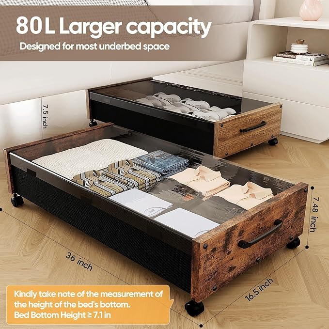 Under Bed Storage with Wheels, Walnut