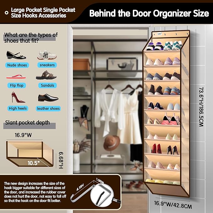 Kotkn 10 Tier Over The Door Organizer, Beige