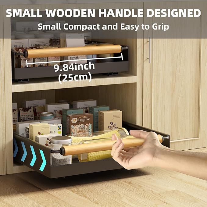 Pull Out Cabinet Organizer, 15.3'' Deep Expandable Slide Out Cabinet Organizer Fixed with Adhesive Nano Film, Slide Out Drawers Pull Out Tray for Cabinet in Kitchen, Pantry, Bathroom, Black