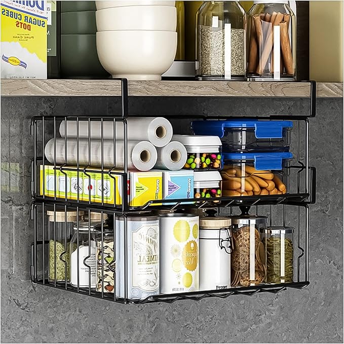 Under Shelf Basket Storage 2Pack, 11.8in Metal Under Cabinet Shelf