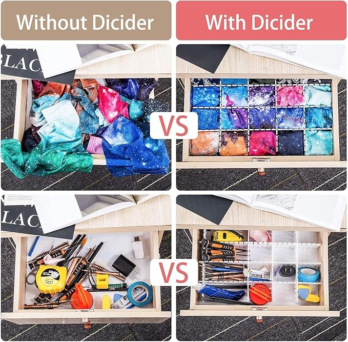40Pcs Drawer Dividers, Adjustable Drawer Organizer for Socks, Dresser White