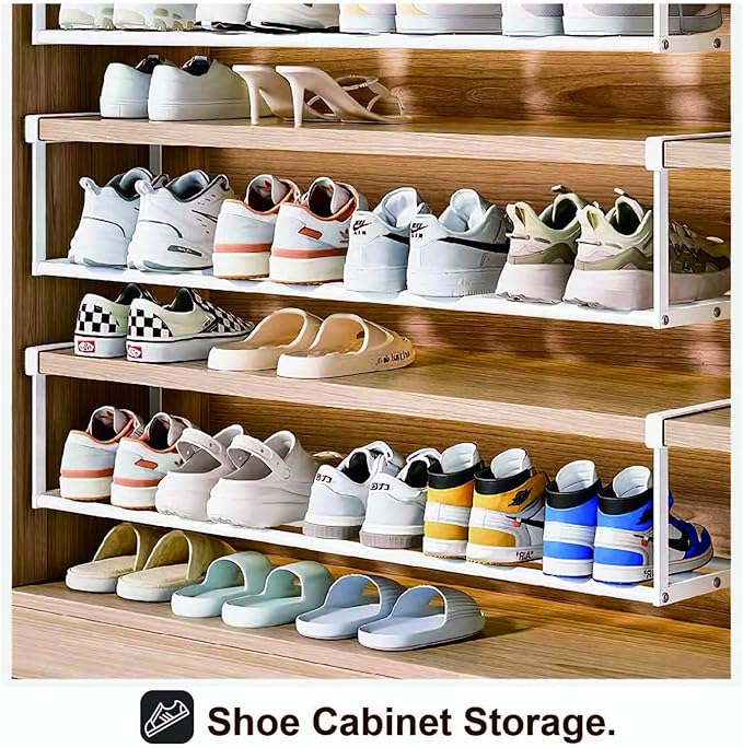 Expandable Shoe Rack Organizer - Adjustable Shoe Rack & Under Cabinet Shelf - for Shoe or Clothing Storage and Organization, Under Shelf Storage (Black,4 Pcs)