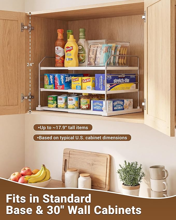 Extendable 3-Tier Kitchen Cabinet & Pantry Organizer for Plastic Wrap, Pack of 1