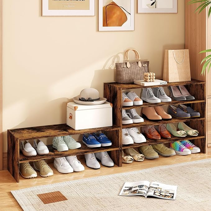 Tangkula 6-Tier Stackble Vertical Shoe Rack, Space Saving Wooden Corner Shoe Storage Shelf for 18 Pairs, 3-in-1 Adjustable White Shoe Organizer for Front Door Entryway