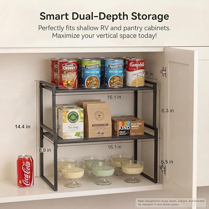 Set of 2 Cabinet Organizers 16.1''W 44 LBS Load Capacity Heavy Duty Kitchen Pantry Shelves Counter Countertop Storage Racks