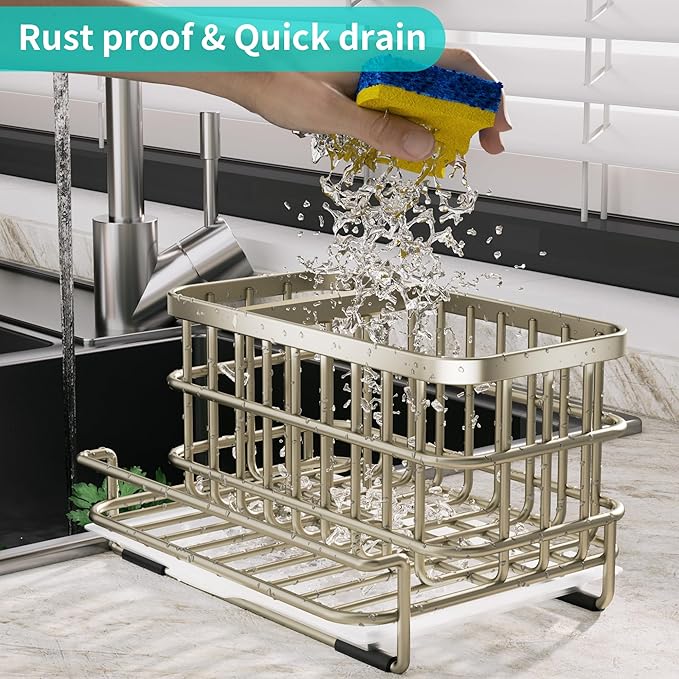 Kitchen Sink Caddy Organizer, Versatile Sponge Holder with Drain Tray