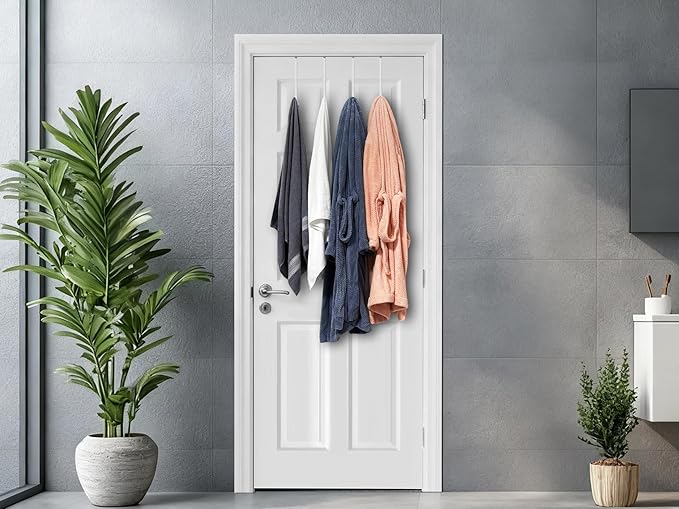 Mars-Rock Over The Door Metal Hooks with Plastic Coating 10" Fit 0.5" to 1 3/8" Door 4 Pcs Heavy Duty Single Towel Robe Rack Wreath Bathroom Shower Hanger Shoe Organizer Ironing Board Long White