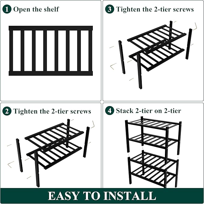 Smiry Small Bamboo Shoe Rack, 4 Tier Free Standing Wooden Shoe Organizer, Stackable Wood Shoe Storage Shelf for Closet, Entryway, 12 Vertical Slats, 2+2 Stack Standard Legs, 17.3"x11"x26", Black