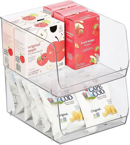 Wide Stackable Plastic Food Storage Organizer Bin Basket with Open Front