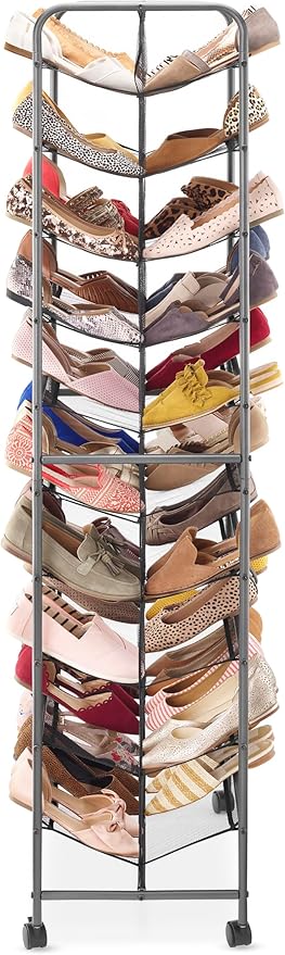 10 Tier Double-Sided Shoe Cart with Lockable Wheels