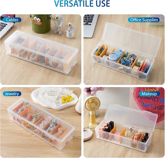 Cable Organizer Storage Box with 8 Cable Ties, Clear Phone Charger Organizer Case Wire Organizers for Cords Electronic Storage Box for Drawer Desk Office Home (1 Pack)