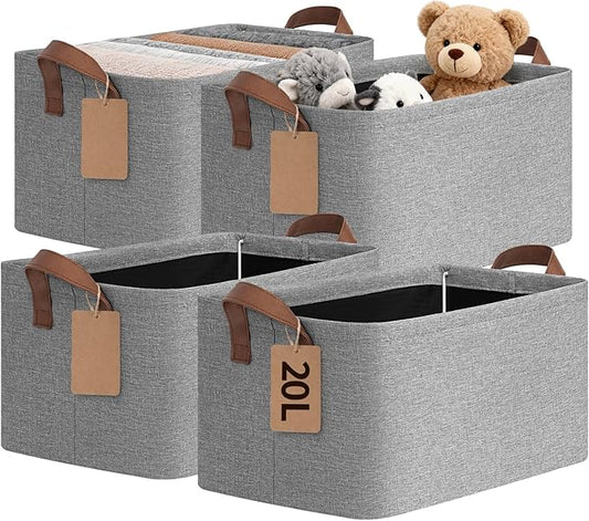 4 Pack Storage Baskets for Shelves, Gray