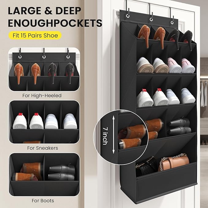 18 Pairs Over the Door Shoe Organizer, Black