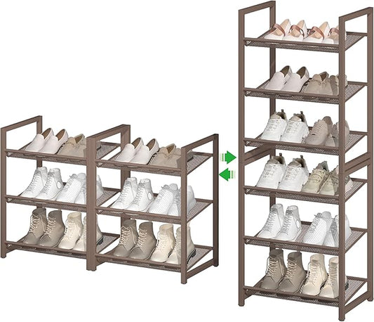 6 Tier Shoe Rack, Stackable Shoe Storage with Mesh Shelves, Holds 12-15 Pairs