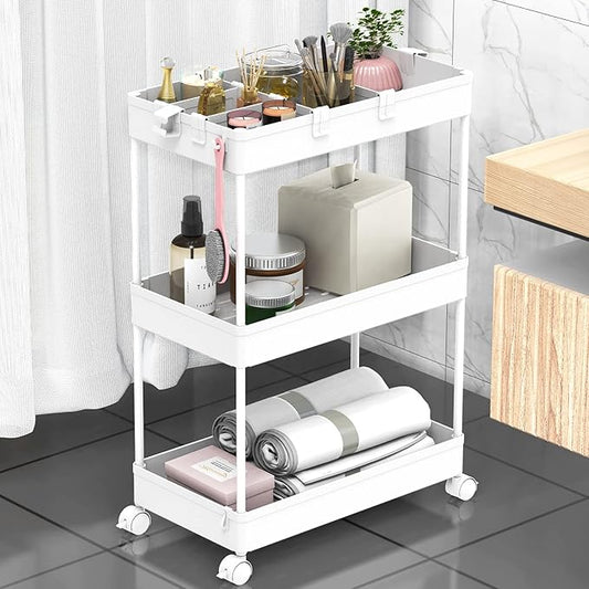 3 Tier Rolling Cart with Wheels, White