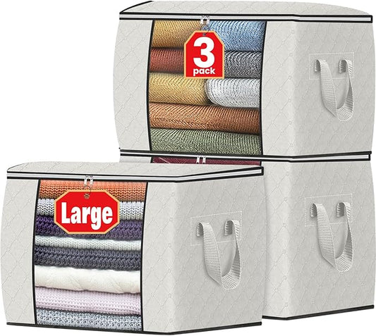 Fab totes 24 Gallons Clothes Storage, 3 Pack,Ivory
