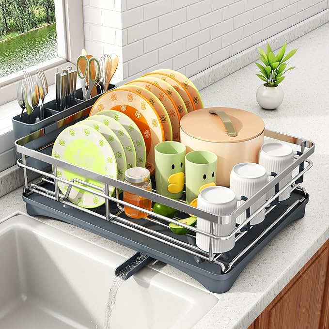 Dish Drying Rack, Stainless Steel Dish Rack for Kitchen Counter, Silver
