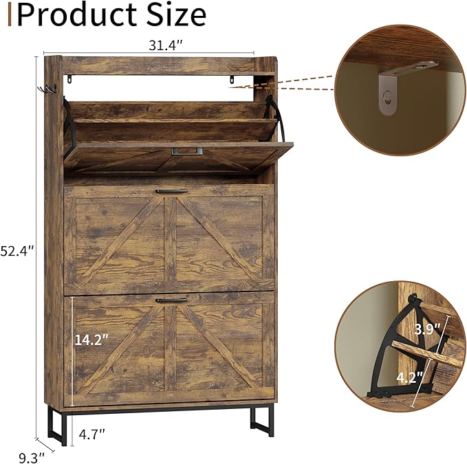 Shoe Cabinet with 3 Flip Drawers, Brown
