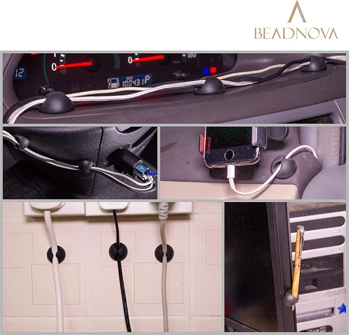 BEADNOVA Cable Clips Cord Organizer Cable Management Wire Cord Holder 1 Slots Adhesive Wire Holder for Car Charging Accessory PC Office Home (Black, 8 pcs)