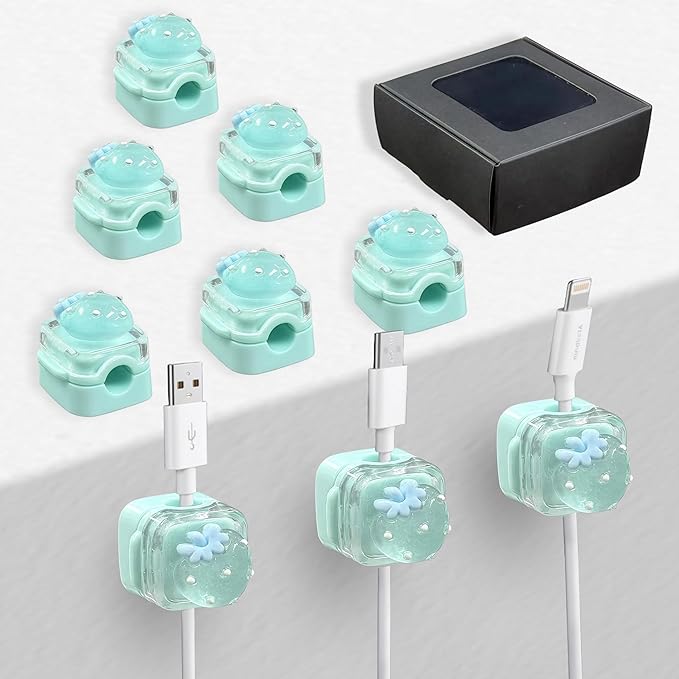 9Pack Magnetic Cable Clips for Nightstand, Adhesive Night-Glowing Cord Holder Organizer for Office Home Desk Wall Car (Blue,Strawberry)