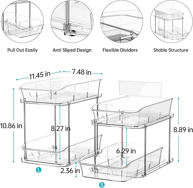 2-Tier Under Sink Organizers and Storage, 2 Pack, Clear