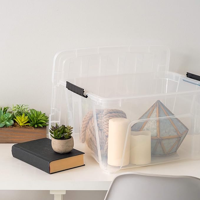 USA 32 QT Plastic Storage Box with Lid and Latches, 6 Pack, BPA-Free
