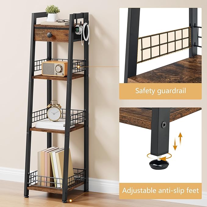 4-Tier Narrow Ladder Shelf with Drawer, Bathroom Table Stand for Small Space