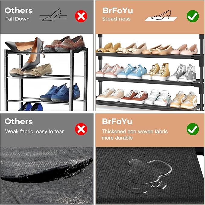 3 Tier Shoe Rack, Shoe Organizer Storage for 16-20 Pair Boot and Sneaker, Stackable Free Standing Shoe Shelf with Hooks and Side Pocket, Space Saving Shoes Rack for Closet, Entryway
