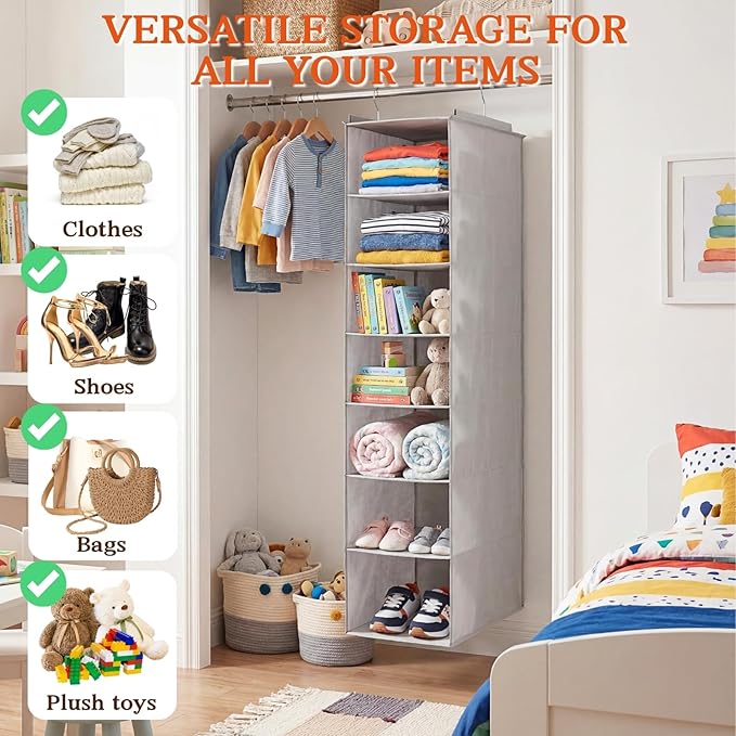 Ofiray-home Deep Pocket Hanging Closet Organizer, 8 Tier Hanging Shoe Organizer for Closet, Adjustable Closet Organizers and Storage for Sweaters, Shoes, Hoodies & Blankets, Heavy Duty Hanging Shelves