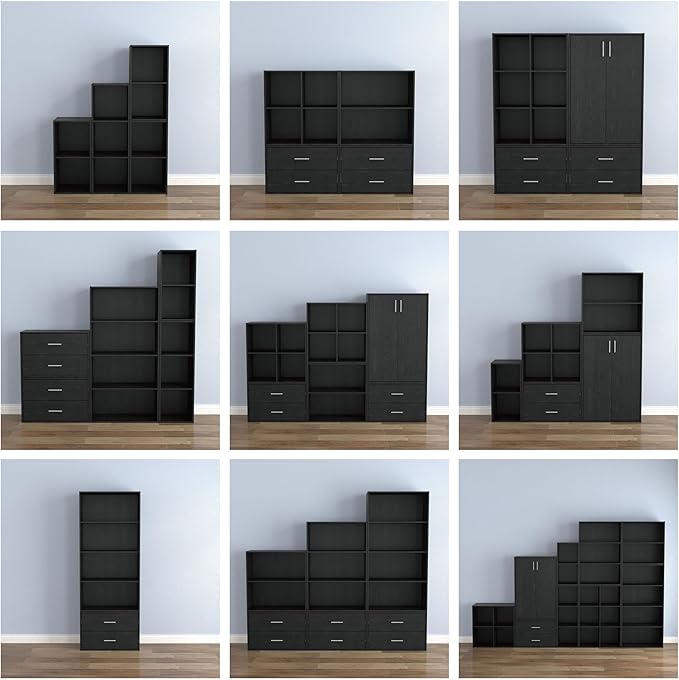 Homes, Inside + Out Apexa 4-Cube Storage Organizer Shelves, Black