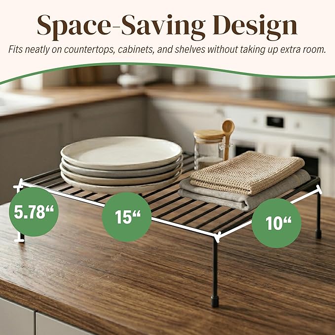 Evelots Kitchen Cabinet Wire Shelf Organizer/Rack - 4 Pack Sturdy Large Metal Shelf Risers - Double Your Counter Space - Great for Kitchen, Freezer, Pantry and Bathroom - Rustproof - Black