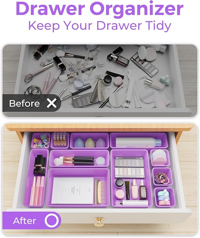25 PCS Plastic Drawer Organizers Set, Purple