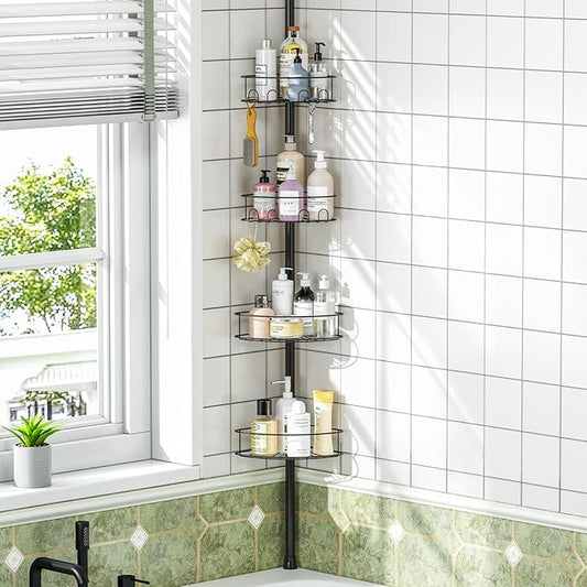 Corner Shower Caddy Tension Pole，4 Tier Adjustable Bathroom Organizer