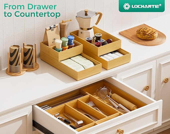 Long Bamboo Kitchen Drawer Organizer Boxes
