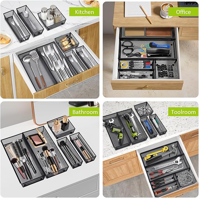 Drawer Organizer, 5 Pack Metal Mesh Silverware Tray with Interlocking Design