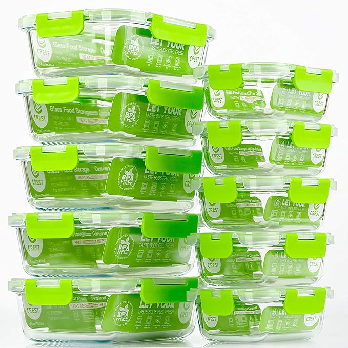 C CREST Glass Containers for Food Storage with Lids