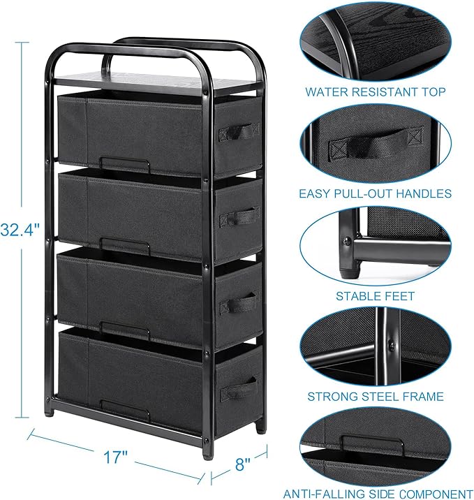 Houser 4 Drawer Narrow Dresser Fabric Storage Tower Vertical Slim Storage Chest