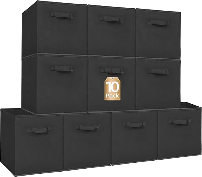 STORAGE MANIAC Storage Cubes, 13 Inch Collapsible Storage Bins with Handles, 10 Pack Fabric Foldable Bins for Organization, Durable Storage Bins for Closet, Shelves, Offices, Toys, 10-Pack Black