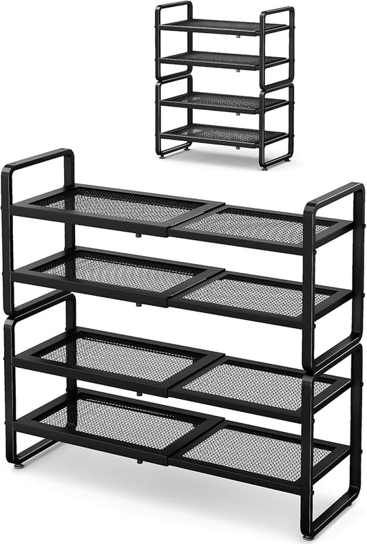 Shoe Rack, Expandable Shoe Organizer for Closet, Black, 4-Tier
