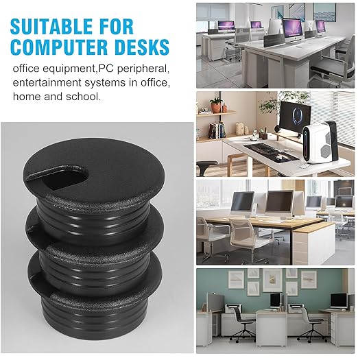 1-1/2" Black Desk Grommet，JTemgle Plastic Cable Hole Cover Computer Table Cord Wire Organizer Caps Desktop Cord Management for Home Office TV Stands Tabletops, 10 Pieces