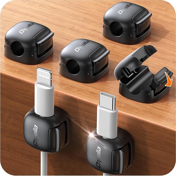 6Pack Cord Organizer, Chfeila [Dual Spring & Clasp Lock] Cable Management Clips