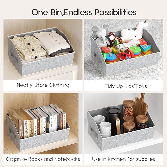 Homsorout Large Closet Organizers and Storage Bins - 8 Pack Trapezoid Storage Baskets for Shelves, Foldable Fabric Baskets with Handles Ideal for Closet, Basket, Wardrobe and Shelf Storage, Light Grey