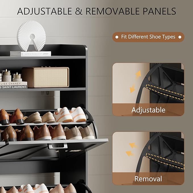 Shoe Cabinet with 4 Flip Drawers, Black