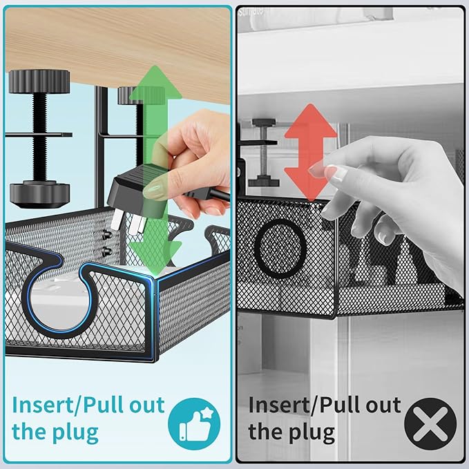 Under Desk Cable Tray - Black, No Drill Cable Organizer with Clamp for Wire Management, PC Cord Organizer & Workspace Accessories (2 Pack)