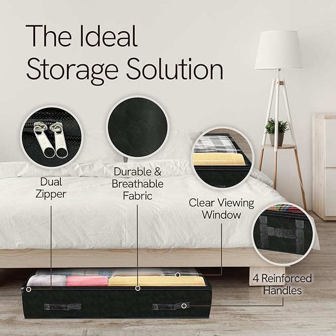 Reli. 90L Under Bed Storage Containers (8 Pack) | Closet Organizer with Clear Window | Underbed Storage Bins for Towels, Sweaters, Linens | Large Organizer for Closet (Black)
