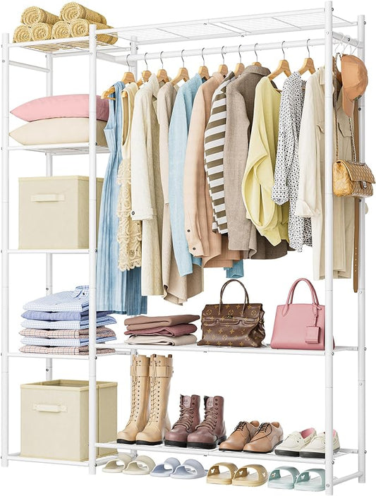 Wardrobe Closet, Portable Clothes Rack with 4 Tiers Shelves, Etc.White